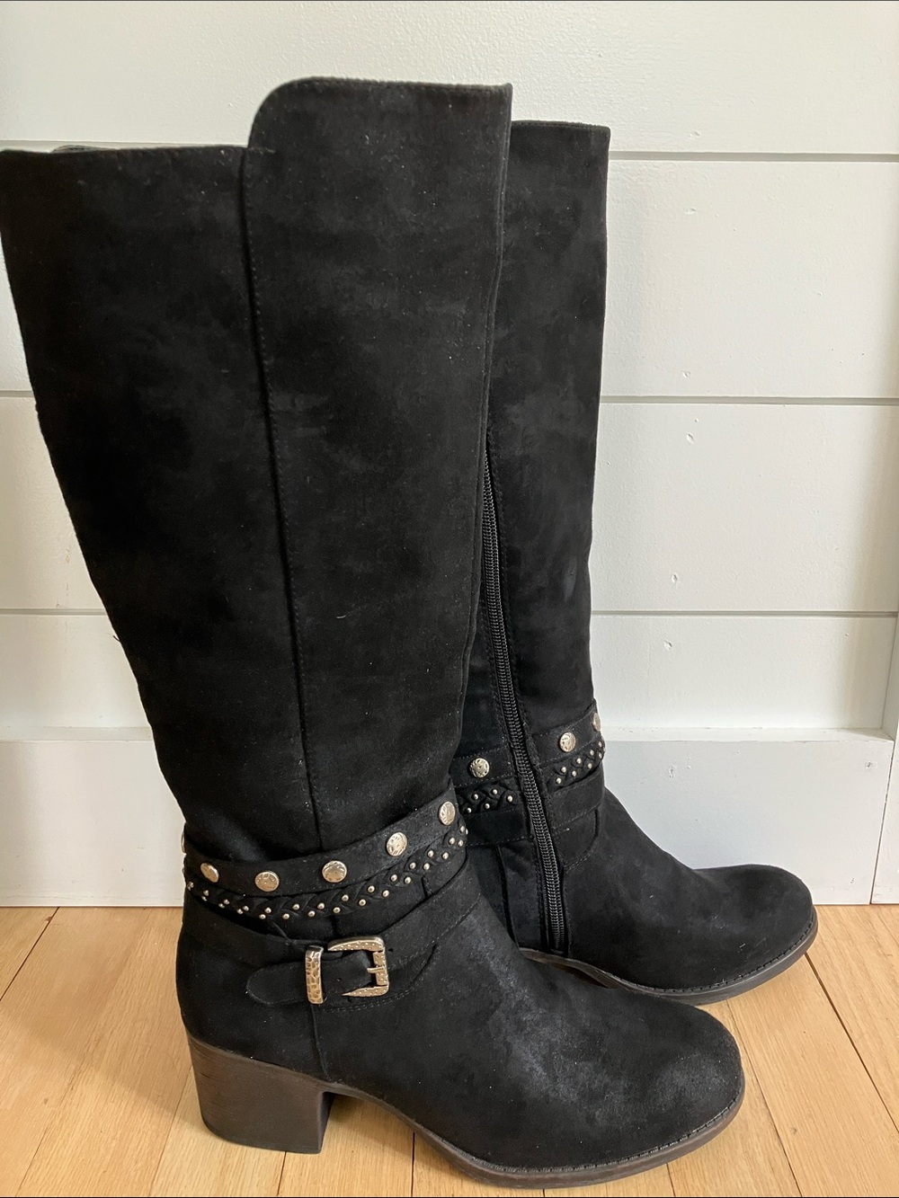 White Mountain black suede-like Paulina tall boots 9 1/2